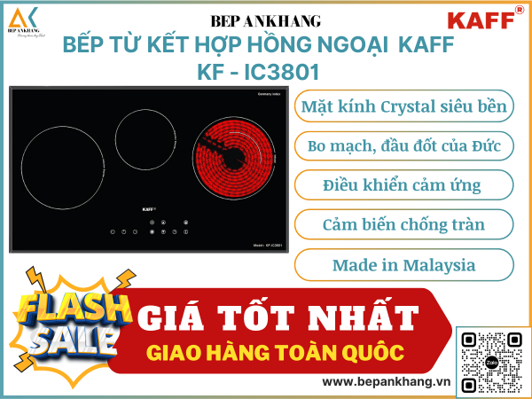 Bếp từ kết hợp hồng ngoại KAFF   KF - IC3801 - Made in Malaysia
